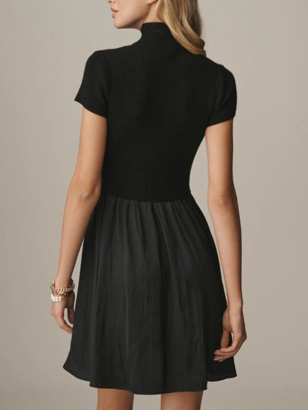 Anthropologie The Thea Short Sleeve Twofer Mini Dress Black - Picture 2 of 3